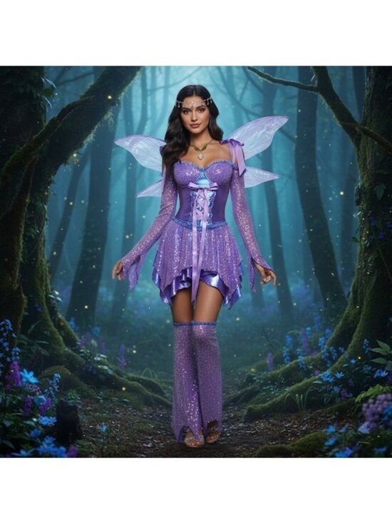 Dolls Kill Dresses & Skirts - NWT Dolls Kill Purple Fairy Sequin Corset Mini Dress Wings Garters Costume Rave